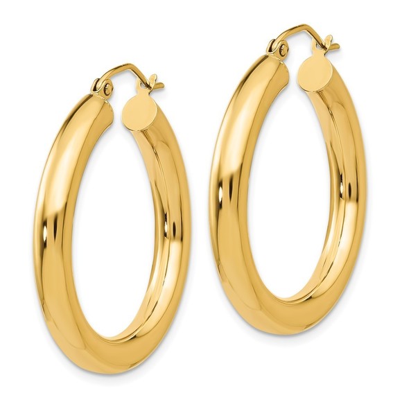 14k Polished 4mm Tube Hoop Earrings - Picture 4 of 4